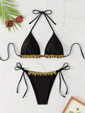 ZTVitality Tassel Trim Triangle Halter Tie Strap Backless 2024 New Arrival Padded Sexy Swimsuit Women Swimwear Summer Biquini