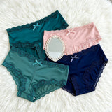 4Pcs/Set Women's Swim Fabric Lace Briefs Seamless Mid Waist Panties Solid No Show Underwear Cotton Gusset Plus Size 4XL