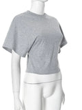 Fashion Casual Solid Gray Cropped T-shirt 2026 Woman Clothes O-neck Corset Tops Streetwear Girls Summer Autumn Short Tee Shirts
