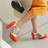 Spring Autumn New Style Fashion High-heeled Women's Shoes Color Block Round Head Shallow Mouth Buckle Square Heel Women's Shoes