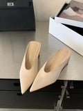 Summer Fashion Wedges Half Slippers Women French Elegant Pointed Toe Suede Leather Party Mule Girls Slides Zapatos Mujer Dress