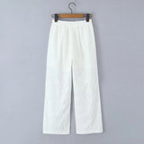 Foridol Hollow Out Cotton Women's 2 Pieces Set White Summer Pants Set Embroidery Top Pants Suit Matching Set Beach Casual Pants