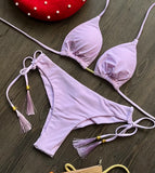 New Solid Color Bikini Set 2026 Women's Swimsuit Hanging Neck Rope Split Swimsuit 2-piece Set Summer Beachwear