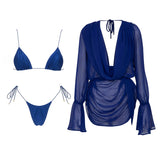 Bnadeau 3Pcs Sexy Bikini With Cover Up Women Swimsuit Swimwear Female Solid Swim Suit Brazilian Biquini Beachwear Bathingsuit