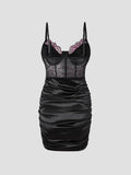 Hot Girls Slim Spaghetti Strap Mini Dresses Women Sexy See Through Flower Lace Fold Package Hip Bodycon Short Dress Club Vestido