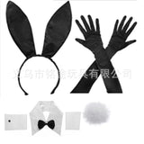 Easter Bunny Girl Cosplay 3-Piece Prop Set - Satin Headband Fluffy Rabbit Tail for Halloween Christmas
