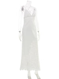 Ahagaga Sexy Women's Maxi Dresses Bodycon Slim Sheath Solid Lace Patchwork Backless Summer Beach Vacation Casual Vestidos Robes