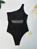 2026 Mesh Swimsuit Women One Piece Shoulder Padded Swimwear Female Sexy Bathers Bathing Swimming Swim Suit Beachwear XL
