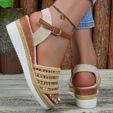 Gold Rivets Decor Wedges Sandals Women Summer Lightweight Platform Sandles Woman Plus Size 43 Ankel Buckle Rome Sandalias Mujer