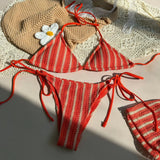 3PCS With Shorts Stripe Halter Fishnet Bikini Women Swimwear Female Swimsuit Three-pieces Bikini Set Bathing Suit Swim Beachwear