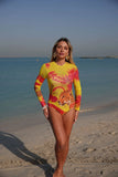 2026 New Long Sleeve Sheer Sun Protection One-Piece Set Swimsuit Women Sexy Rash Guard Swimwear Bodysuit Beachwear With Cover up