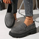 Basic Gray Faux Suede Loafers Shoes Women Slip On Round Toe Loafers Shoes Woman Spring Autumn Plus Size Platform Shoes Ladies