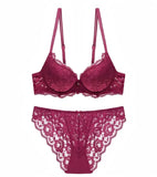 Hollow Lace Floral Sexy lingerie set Bow Padded Push Up women's bra Suitable for Small Busts sexy bras and panties