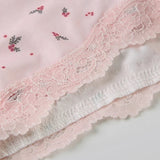 Women Two-pieces Pajamas Set Pink Floral Lace Patchwork Sleepwear Sleeveless Camisoles and Slim Cute Shorts Loungewear