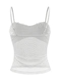 Women's Solid Color See Through Tank Tops Summer Fashionable Sleeveless Mesh Patchwork Slim Fit Camisole
