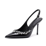 Women Fashion Heels  Summer New Rhinestone Buckle Strap Luxury High Heels Women Pointe Sexy Party Slim Heel Stripper Heels