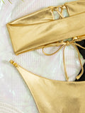 sexy gold giltter bandage bandeau bikinis sets two pieces 2024 women thong swimsuit female bathing suit swimwear biquini