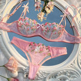 New Pink Bra Women Lingerie Set Ladies Embroidery Floral Bras Underwear Sets