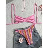 2026 Striped High Leg Cut Brazilian Bikini Female Swimsuit Women Swimwear Two-pieces Bikini set Bather Bathing Suit Swim V8216