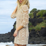 DEKA Crochet Swimwear Cover Up Women White Lace Tunic Beach Dress Clothing Backless Bathing Suit Bikini Swimming Beach Wear