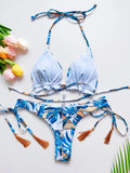 2026 New Women's Swimsuit Neck Hanging Bikini Set Split Beach Swimsuit 2-piece Set with Tassel Decoration