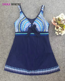 DEKA Vintage Deep V Swimwear Women Plus Size Bikini One Piece Swimsuit with Skirt Female Swim Dress Bather Beach Suit Large Size