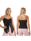 Women’s Solid Color Lace Halter Tank Tops Summer Fashionable Spaghetti Strap Handkerchief Hem Sheer Camis Tops