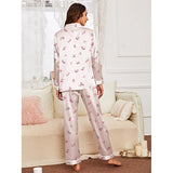 Spring and autumn long-sleeved trousers cardigan home wear set imitation silk women's pajamas can be worn outside