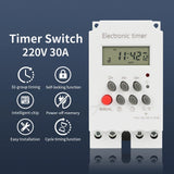TNCE 30A Timer Switch 220V, big power time control switch, set to seconds, 32 groups of timer on and off light, water pump timer