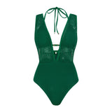 S - XL Deep V Neck Knit Fish Net Mesh Women Swimwear One Piece Swimsuit Female Monokini Backless Bather Bathing Suit Swim V7832