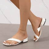2026 Summer New Fashion Open Toe Solid Color Simple Leather Surface Versatile Candy Color Large Slippers Square Heel Shoes Women
