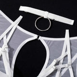 Toucheart 5-Pieces Erotic Lingerie Sexy Hip Skirt For Women Mesh Patchwork Hollow Out See-Through Lure Garters Underwear Suit