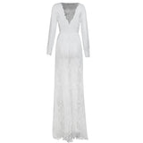 Sexy See Through Lace Long Dresses For Women Deep V-neck Solid Color Maxi Dress Fashion Streetwear Party Night Club Vestidos New