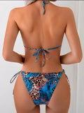 3 Pieces Triangle Halter Bikinis 2026 Print Leopard Swimwear Female Swimsuit Women & Kimono Bathers Bathing Swimming Swim Suit