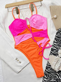 Sexy One Piece Swimsuit Swimwear Women Block Color Patchwork Hollow Straps Bathing Suit Beachwear 2026 Stroje Kapielowe Damskie