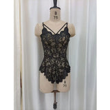 Sexy Crotchless Black Underwear Women Lace Hollow Bra Set Erotic Costume Teddy Baby Doll Dress Deep V Open Bra Porn Lingerie Set