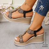 Fashion Crystals Wedges Heel Sandals Women Summer Chunky Platform Bohemian Sandalias Mujer Slip On High Heels Sandles Female 43