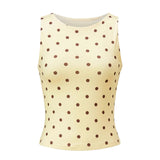 Women Dot Print Tank Tops Summer Crew Neck Sleeveless Classic Slim Fit Crop Vest