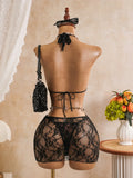 Sexy Black Mesh Shorts 3 Piece Bikinis Sets  2026 Women Pearls Push Up Tassel Bra Swimsuit Beach Holiday Bathing Suit Swimwear