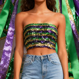 Y2k Tops Women Carnival Sexy Sequin Strapless Sleeveless Vest Party Performance Bandeau Vests Seductive Womens Top Popular