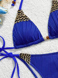 Sexy Blue Knitted Patchwork Bikini Set Women Halter Push Up Bra Bandage Thong Swimsuit Summer Bathing Suit Pool Swimwear 2026