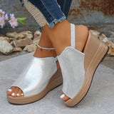 2025 New Gold Wegdes Sandals Women Summer Plus Size Chunky Platform Sandles Woman Elastic Back Strap High Heel Sandalias Mujer