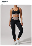 Summer Color-block Yoga Sets Women Thin Strap Open Back Shockproof Sports Bra Tight High Waist Leggings Training Fitness Suits