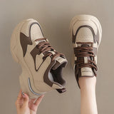 Chunky Platform Women Sport Sneaker Lace-Up Thick Bottom Vulcanize Shoes Woman Spring Autumn Pu Leather Breathable Running Shoes