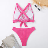 Wrinkled Crinkled Cross Back Bikini Women Swimwear Female Swimsuit Two-pieces Bikini Set High Cut Bathing Suit Swim Beach Wear