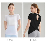 Women's Quick Drying Hollow out Back Sports T-Shirt Yoga Suit Top Short Sleeve Fitness Cover up