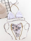 2026 Sexy Bikini Women Snakeskin Print Cross Bandage Halter Chain Strap Swimwear Swimsuit Female Beach Bikinis Set Bathing Suit