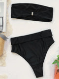 Neon Green Bandeau Swimsuit High Waist Bikini 2025 Women Swimwear Female Two pieces Bikini set Buckle Waistband bathing suit