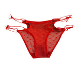2026 Womens Briefs Sexy Love Mesh Transparent Low Waist Triangle Pants Thin Bow Knot Hollow Breathable Thongs Ruffled Panties