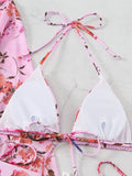 3 Pieces Printed Halter String Bikini 2026 Women & Kimono Swimwear Female Swimsuit Beachwear Bathers Bathing Swimming Swim Suit